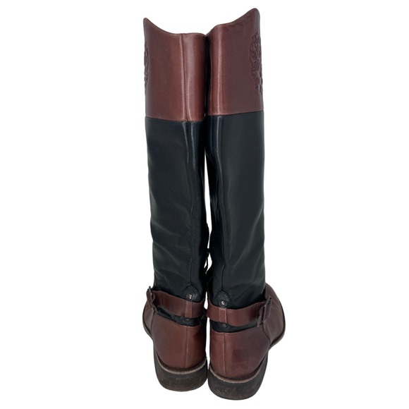 Vince Camuto Flavian Riding Boots Buckle Knee High Leather Black Brown Size 7B - Picture 6 of 12